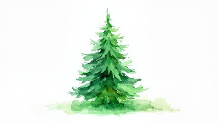 Fototapeta premium Watercolor painting of a vibrant green evergreen tree on a white background