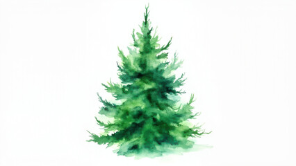 Fototapeta premium Watercolor painting of a vibrant green Christmas tree on a white background