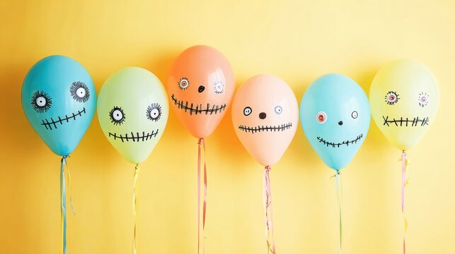 Spooky-faced, colorful balloons for bright Halloween decor - Powered by Adobe