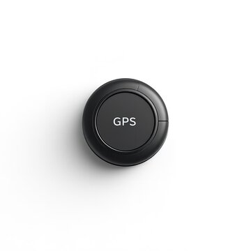 Top view of black gps tracker device for car tracking and location monitoring on white background studio shot