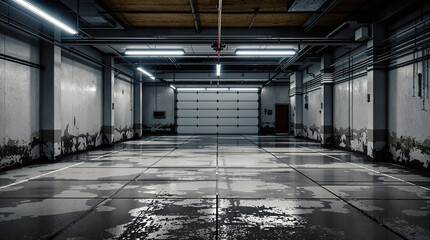 Empty Industrial Warehouse with High Ceilings and Large Roll-up Doors, Liminal