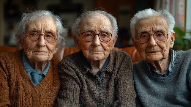 Elderly women with glasses and gray hair share a peaceful moment together, radiating warmth and wisdom - Powered by Adobe