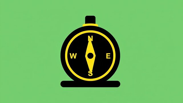Simple graphic illustration of a black and yellow compass on a green background