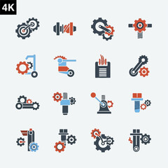 Set of Industrial Gear and Mechanical Component Icons.