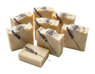 Natural lavender soap display artisan market eco-friendly concept isolated on transparent background