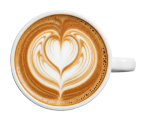 Crafting heart-shaped coffee art in a cozy  setting isolated on transparent background