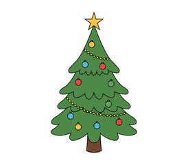Árbol navideño decorado con estrella y luces sobre fondo blanco