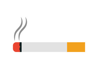 Cigarrillo encendido con humo sobre fondo blanco