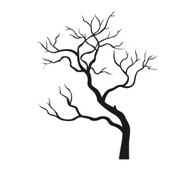 Árbol sin hojas con ramas retorcidas en silueta negra