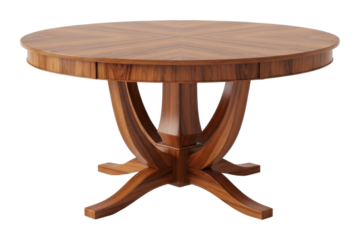 Wooden round dining table modern home furniture showcase top view isolated on transparent background