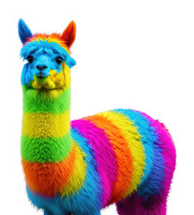 Naklejka premium Vibrant rainbow alpaca portrait animal isolated on transparent background