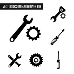 Set of Tools and Gears Icons for Repair and Construction.