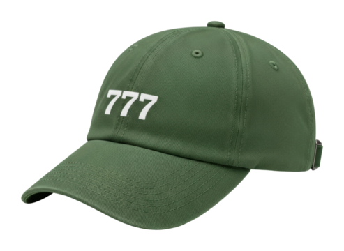Stylish green cap with 777 emblem urban fashion accessory isolated on transparent background
