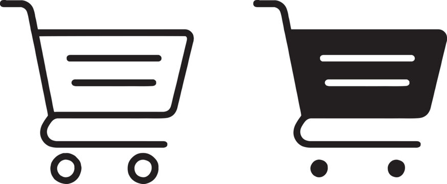 Shopping cart icon vector set. Retail supermarket trolley symbol. Simple grocery basket line icon set. Online purchase or buy cart sign. Add to cart symbol. 