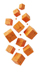 Fototapeta premium Falling orange cubes aerial view abstract isolated on transparent background