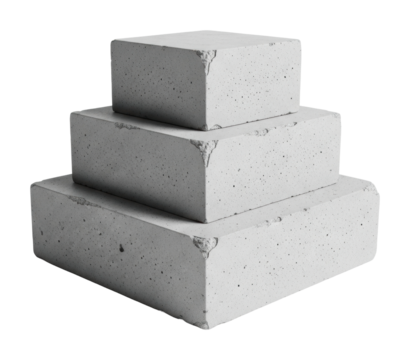 Stacked concrete blocks displayed in minimalist design isolated on transparent background