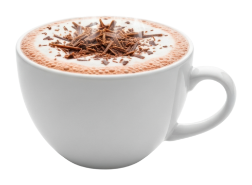 Delicious hot chocolate drink coffee shop food isolated on transparent background
