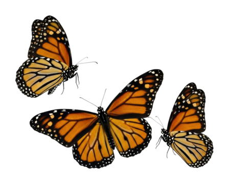 Monarch butterflies in flight nature wildlife isolated on transparent background