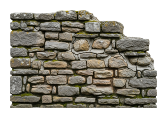 Ancient stone wall structure historical site isolated on transparent background