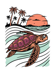 Colorful Sea Turtle Vector Illustration | Ocean Wildlife Artwork