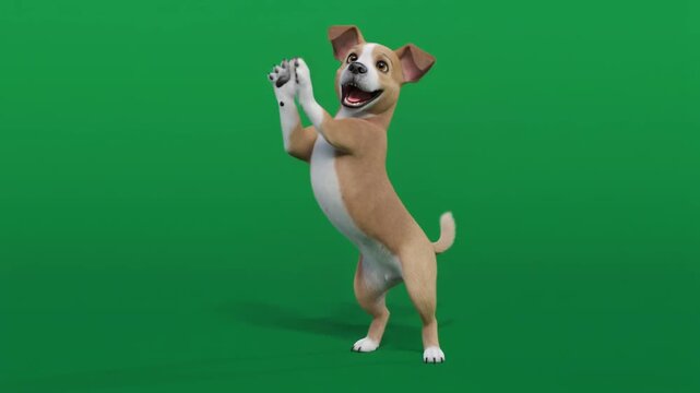 An adorable, cute cartoon puppy playfully stands on its hind legs with joyful paws up, full of energy and charm, rendered in a delightful 3D style