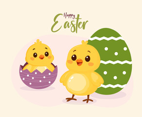 Vector illustration of a painted Easter egg. Decorative Easter eggs. Happy Easter chicks.