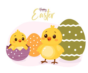 Vector illustration of a painted Easter egg. Decorative Easter eggs. Happy Easter chicks.