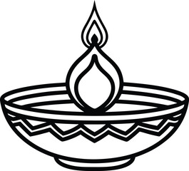 Diya traditional lamp outline for diwali and cultural celebration Vector