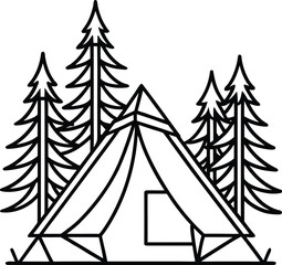 Tent camping in forest with pine trees for outdoor adventure illustration Vector