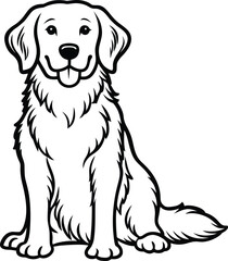Golden retriever dog sitting, full length vector line art illustration Vector
