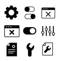 A versatile collection of black glyph icons for settings and user interface controls.