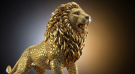 Lion made of gold rhinestones