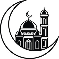 Mosque symbol with crescent moon for islamic religion and holidays Vector