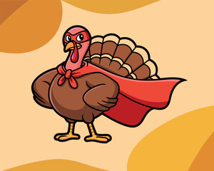 Funny Cartoon Turkey Superhero with Cape and Mask Ready to Save © md manik hossain