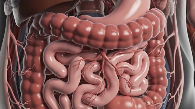 Anatomical illustration of human digestive system for medical education