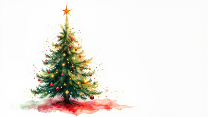 Obraz premium Watercolor Christmas tree illustration with ornaments and a golden star
