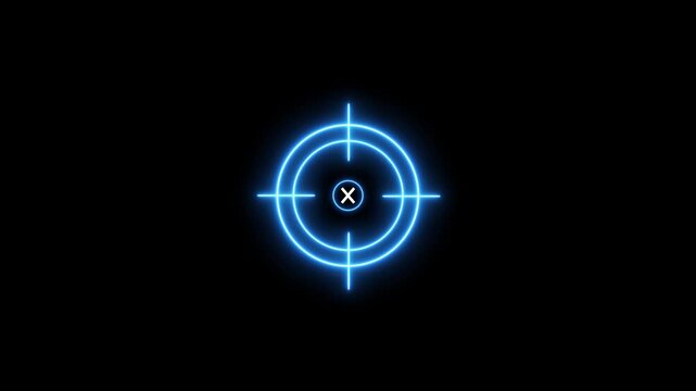 Neon glowing light target icon animation with megenta color. target and arrow icon. Military training , Military target icon animation . Neon radar icon
