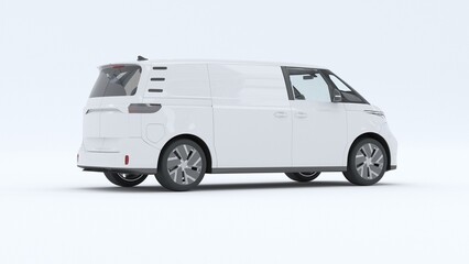 Modern White Van and Minibus Models. Transport, Delivery and Tourism Concept. 3D Render Illustration © wonderland