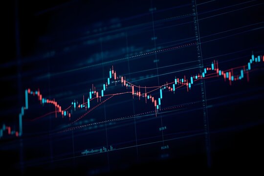 Abstract digital representation of financial market trends and stock trading data visualized on a dark background with glowing lines and charts