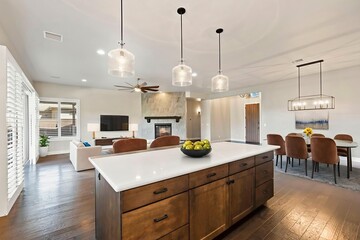 Large Airy Kitchen, Open Kitchen Featuring Marble Counters And Stainless Appliances For Gatherings