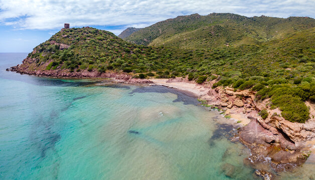 White tower of Porto Ferru in Sardinia island
