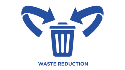 Blue recycling symbol featuring a trash can with circular arrows representing waste reduction