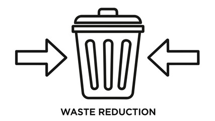 A simple black and white illustration of a trash can with arrows indicating recycling processes