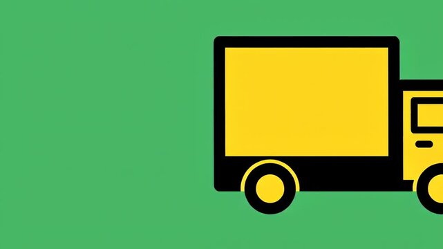 Stylized illustration of a yellow delivery truck icon against a solid green background