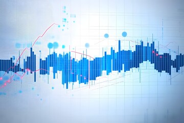 Abstract digital representation of financial market data with upward trending blue bars and subtle light effects suggesting growth and analysis