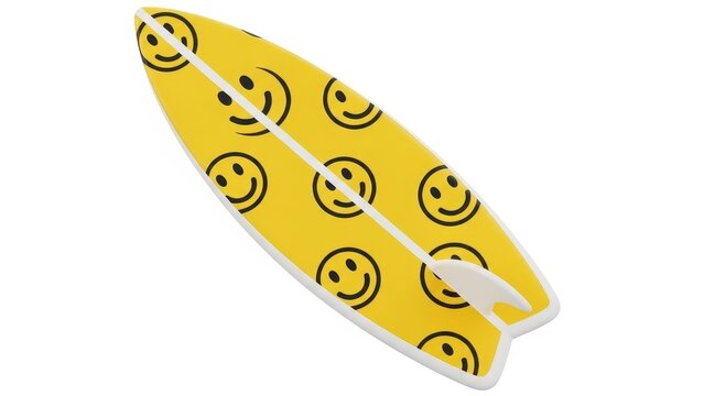 Yellow Surfboard with Smiley Face Pattern.