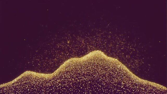 Golden Hill Silhouette: A mesmerizing scene of a golden mountain, formed by tiny glittering particles against a dark backdrop, creating an atmosphere of mystery and enchantment.
