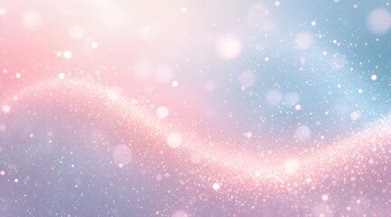 Dynamic sparkling glitter flow on soft pastel pink and blue gradient with bokeh lights for elegant celebration concept and digital luxury