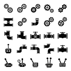 Collection of Industrial Mechanical Components and Piping System Icons.