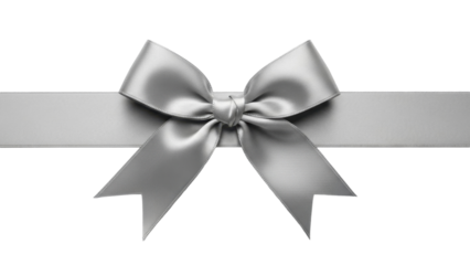  Elegant silver satin gift ribbon bow on a transparent background PNG image